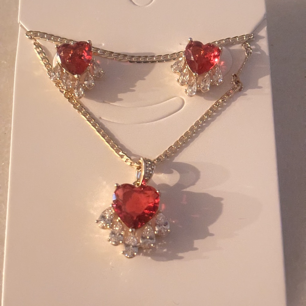 Radiant Gold Heart Necklace and Earring Set